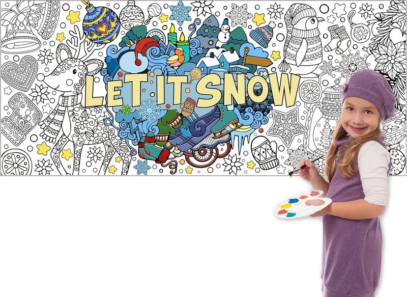 Dvbonike Jumbo Winter Mandala Coloring Poster Giant Let It Snow Color-in Paper Poster DIY Drawing Blank Doodle Art Banner 55.1 x 23.6 inch Decoration, Home School Activity Party Supplies for Kids - Image 1